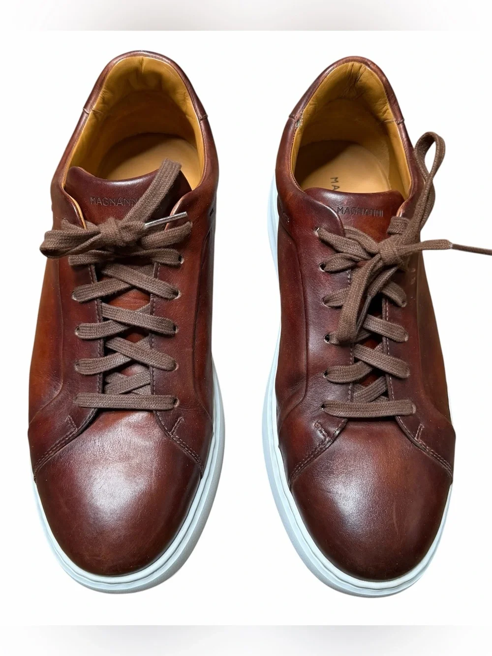 Magnanni Serino Leather Sneakers Shoes Men’s Size 11.5 Cognac Brown Retail $525 - Picture 3 of 14